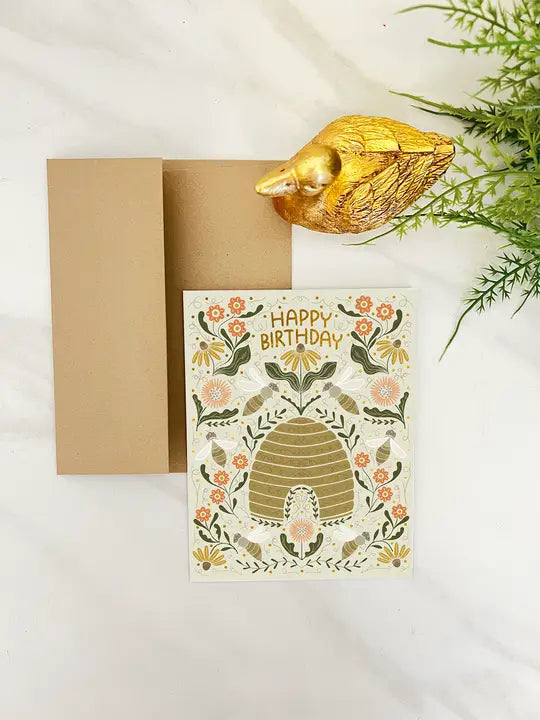 Beehive Birthday Greeting Card - copper foiled