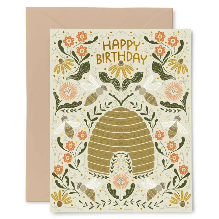 Beehive Birthday Greeting Card - copper foiled