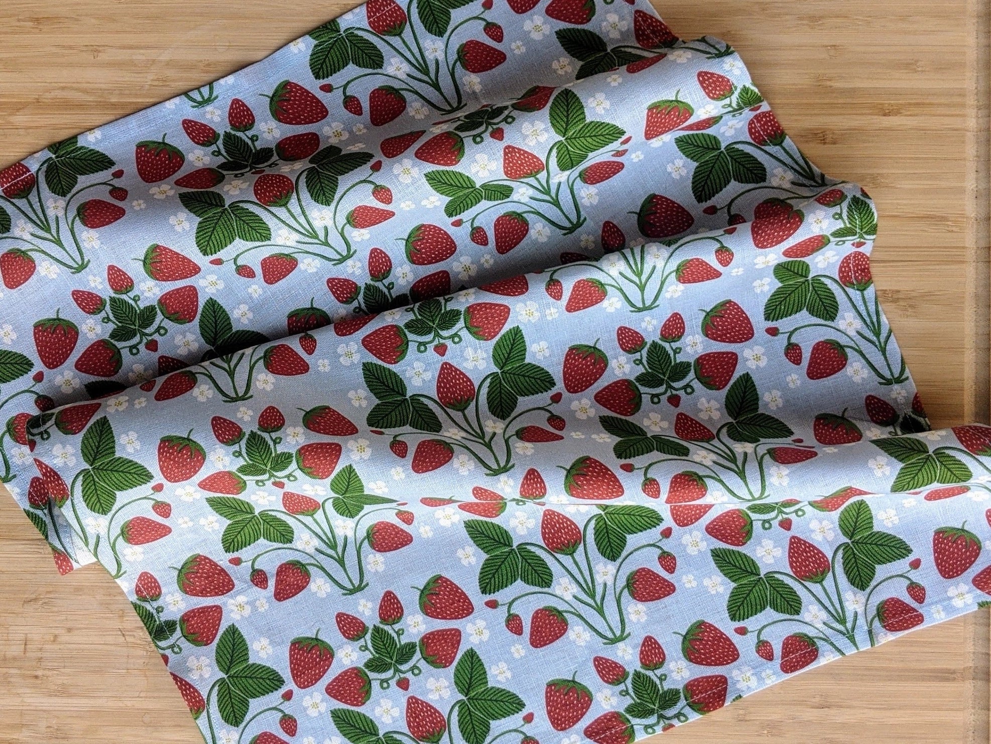 Strawberries Vine Tea Towel by Jen Fox Studio