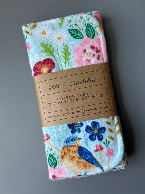 Floral Cotton Flannel Terry washcloths or Burp cloths