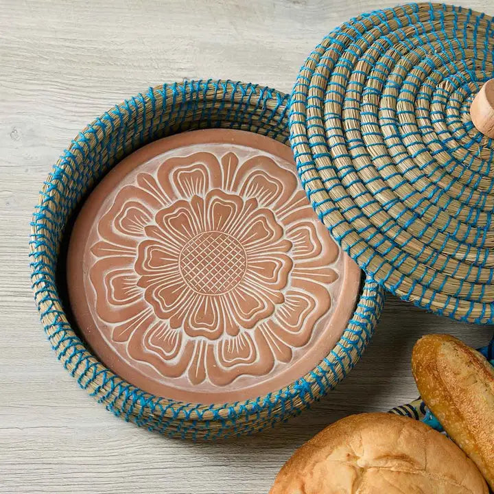 Terracotta bread warmer with basket