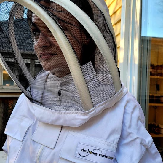 Closeup of Fencing Veil on Beekeeping Jacket